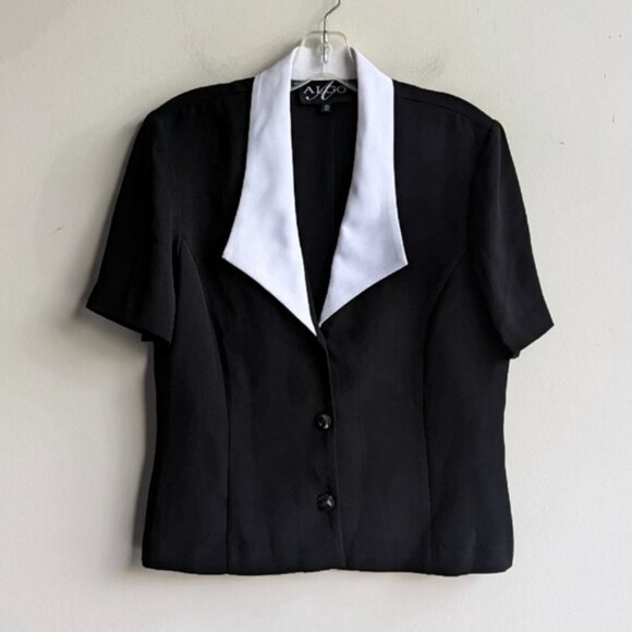 Vintage Algo short sleeve blazer blouse with white collar - Picture 1 of 4